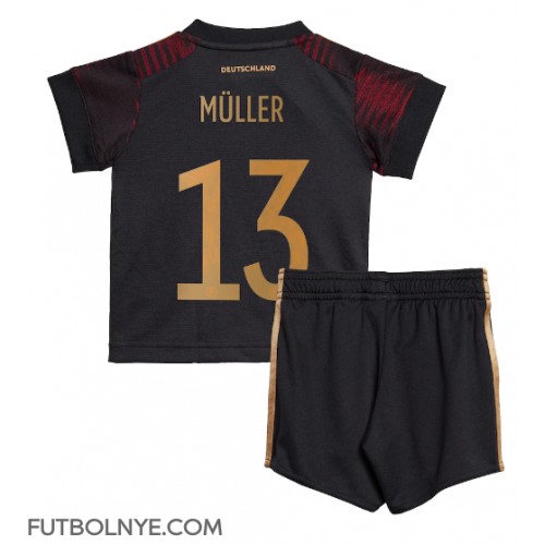 Camiseta Alemania Thomas Muller #13 Visitante Equipación para niños Mundial 2022 manga corta (+ pantalones cortos)
